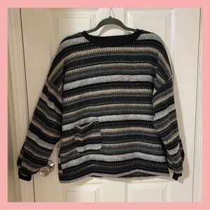 Striped Knit Sweater With Front Pocket